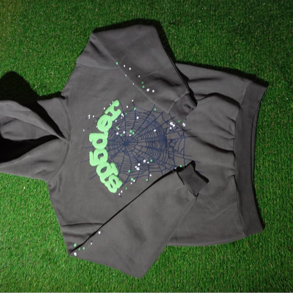 Gray Hoodie with Green Spider Design
